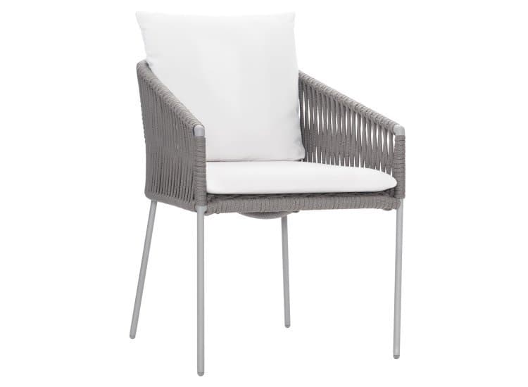 Bernhardt Amalfi Outdoor Arm Chair in Charcoal Mist | White Cream Sunbrella