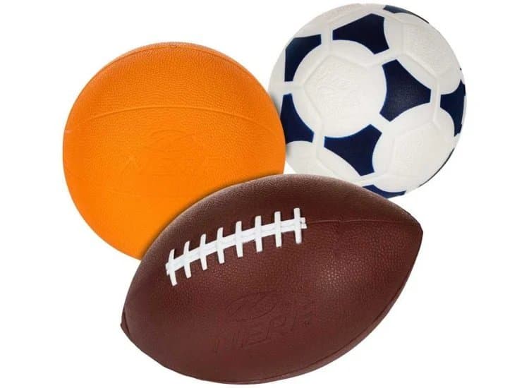 Hasbro Nerf Mini Foam Sports Multi Pack with Basketball, Soccer Ball, and Football