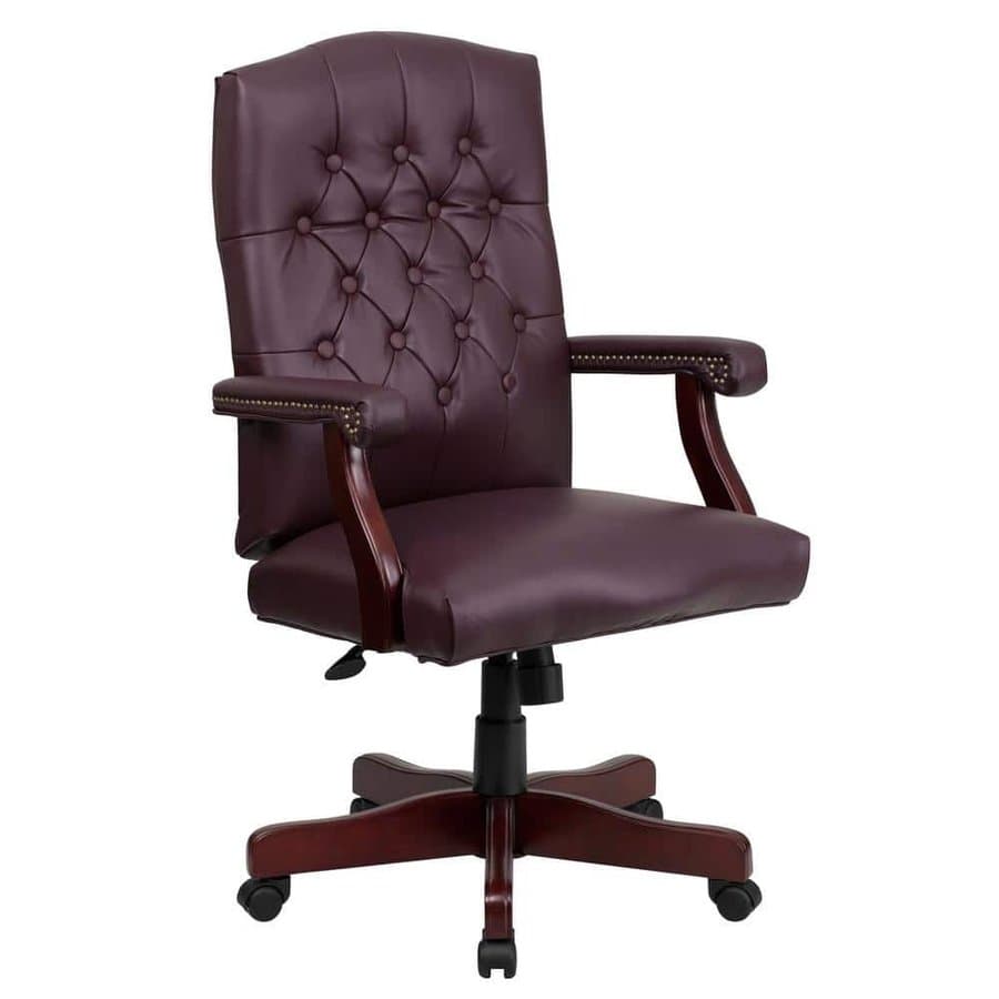Martha Washington Faux Leather Swivel Executive Chair, Burgundy Leather with Arms