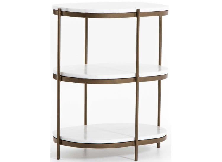 Four Hands Felix Oval Nightstand, Polished White Marble