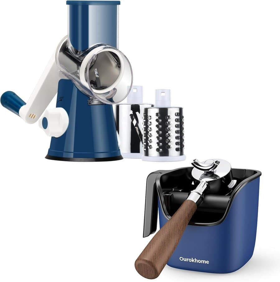 Ourokhome Rotary Cheese Grater Shredder and Hamburger Meat Chopper Stirrer Round Food Slicer with 3 Drum Blades and Ground Beef Meat Breaker with Heat Resistant 5 Curved Blades