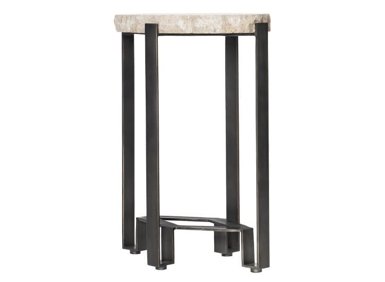 Bernhardt Sayers Accent Table in Laminated White Travertine | Oil-Rubbed Bronze