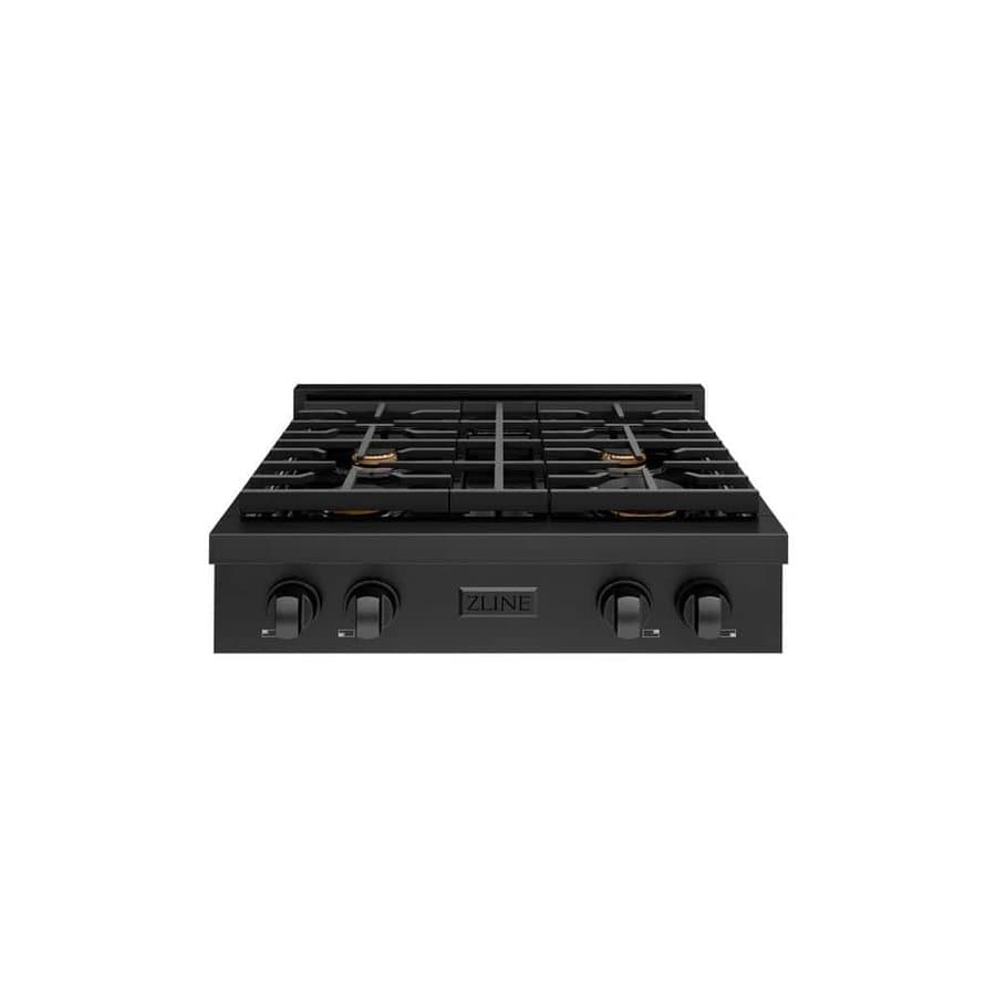 Paramount 30 in. 4-Burner Porcelain Cooktop with Brass Burners, Black Stainless Steel