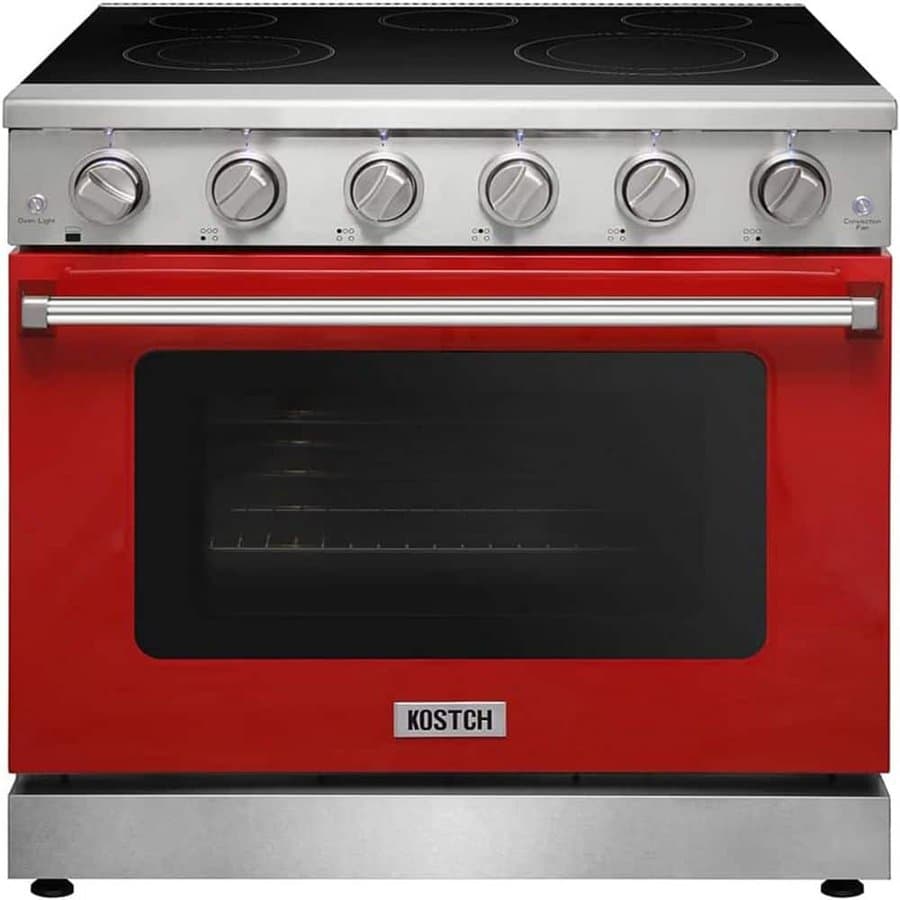 36 in. 5 Elements Freestanding Electric Range in Stainless Steel with 6.0 cu. ft. True Convection and Red Oven Door