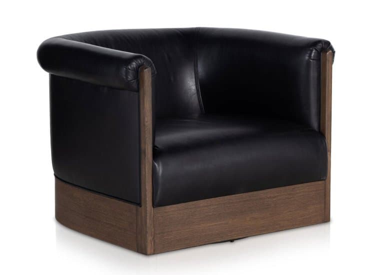 Four Hands Colby Swivel Chair, Heirloom Black Leather