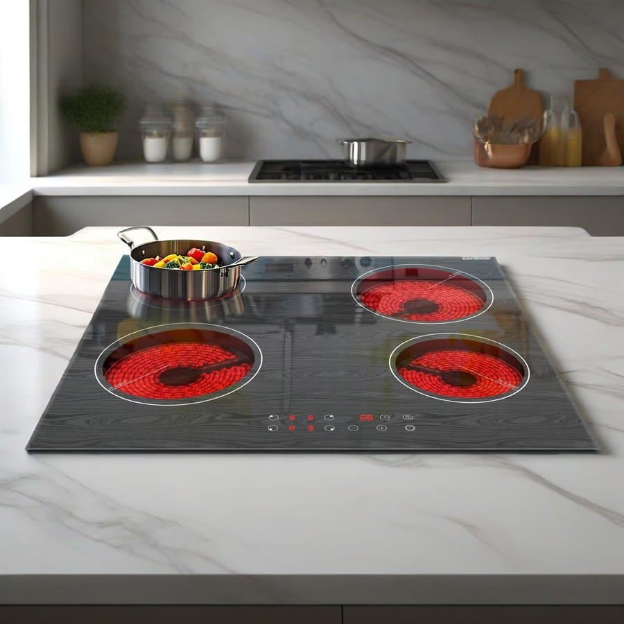 Karinear 4 Burner Electric Cooktop 24 Inch 6000W Marble Texture Knob Control Wayfair-KNC-D46001-LH06