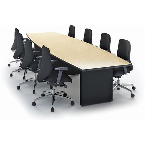 Winsted Boat-Shaped Conference Room Table (48 x 168", Black Base, Banister Oak Top)