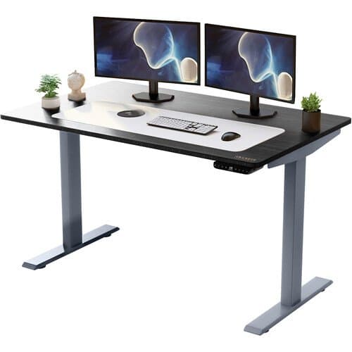 Uncaged Ergonomics Rise Up Electric Adjustable Height Sit/Stand Desk (Gray Frame, Black Bamboo Desktop)