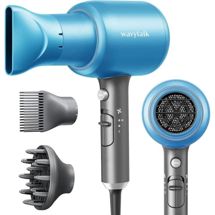 1875-Watt Professional Salon Hair Dryer with Diffuser Concentrator Nozzle, Elemental Blue