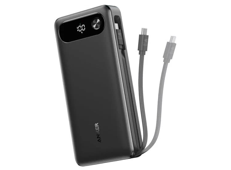 Anker Power Bank 20K 87W with Built-In USB-C Cable, Black