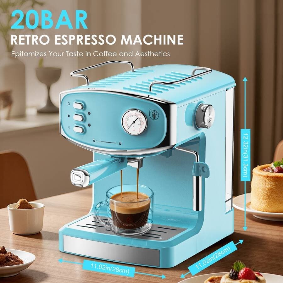 20 Bar Espresso Machine for Home-Professional Compact with Milk Frother, Pressure Gauge, 54oz Tank, Low Noise