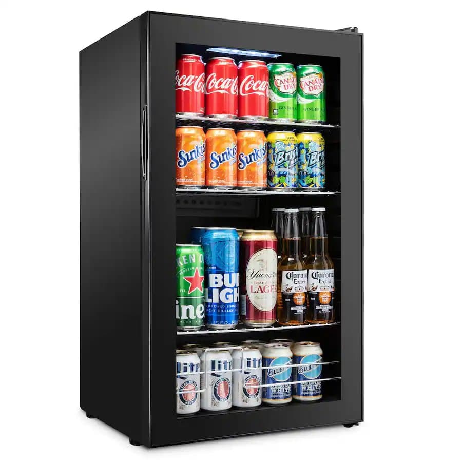 126 Can Beverage Refrigerator, Freestanding Mini Fridge with Glass Door-Black