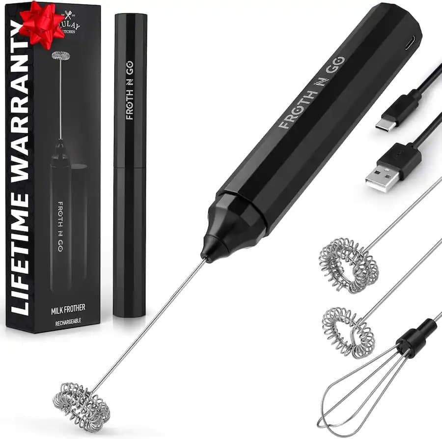 Zulay Kitchen 3-in-1 Froth N Go Milk Frother Rechargeable-Comes with 3 Whisk Attachments