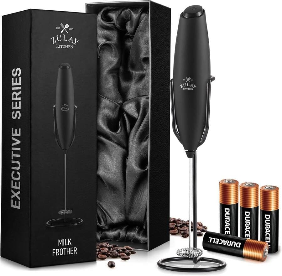 Zulay Kitchen Executive Series Milk Frother Wand-Upgraded and Improved Stand-Ideal Coffee Gift