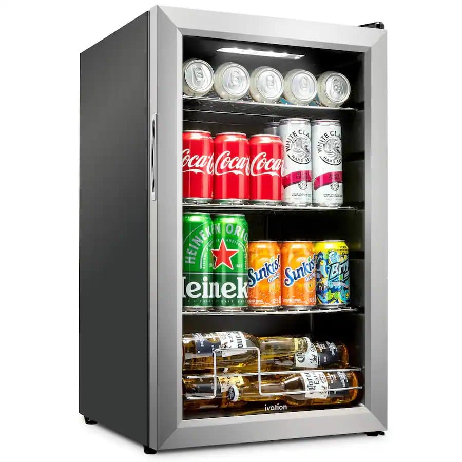 101 Can Beverage Refrigerator, Freestanding Mini Fridge with Glass Door-Stainless Steel
