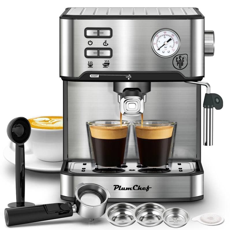 20 Bar Espresso Machine with Milk Frother, Single & Double Shot, ESE Pod Compatible, for Cappuccino, Latte, Macchiato