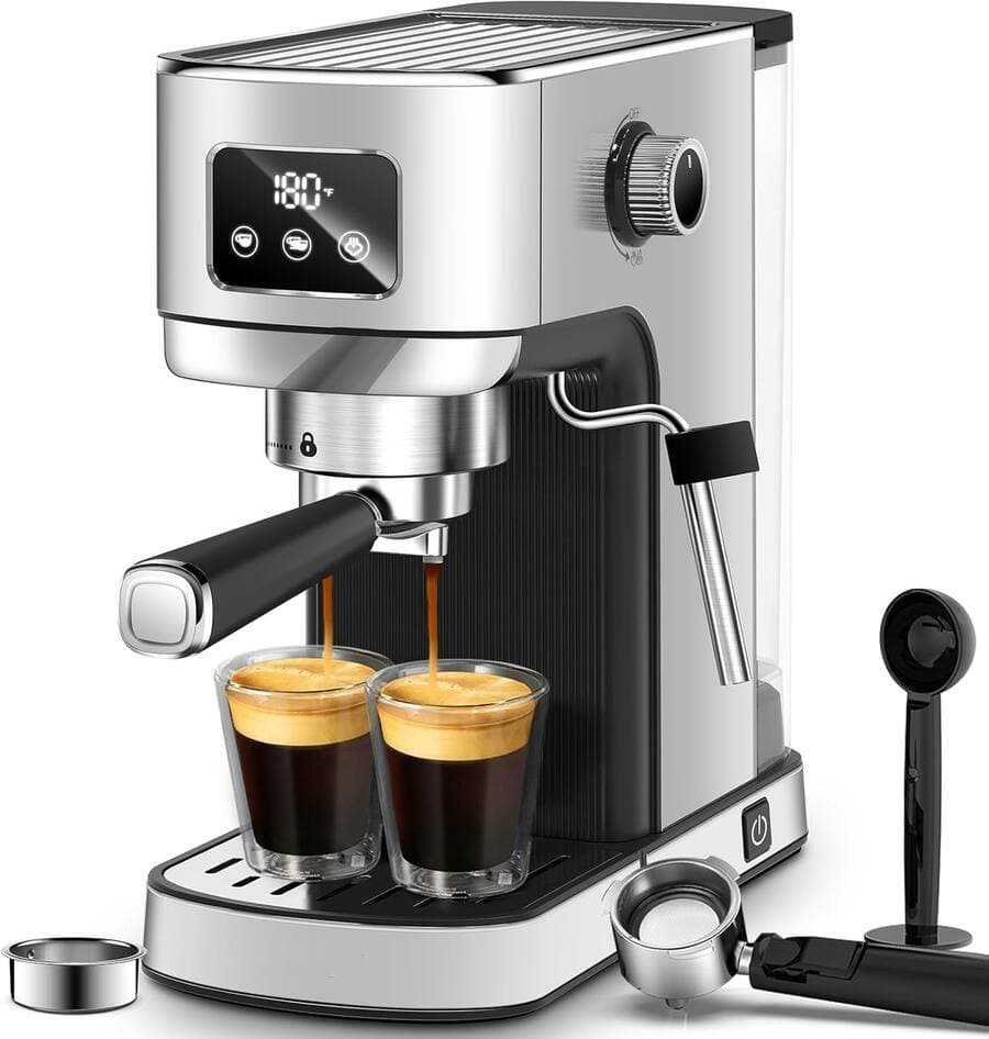Espresso Machine with Milk Frother, 20 Bar Compact Coffee Machine with Removable Water Tank for Home