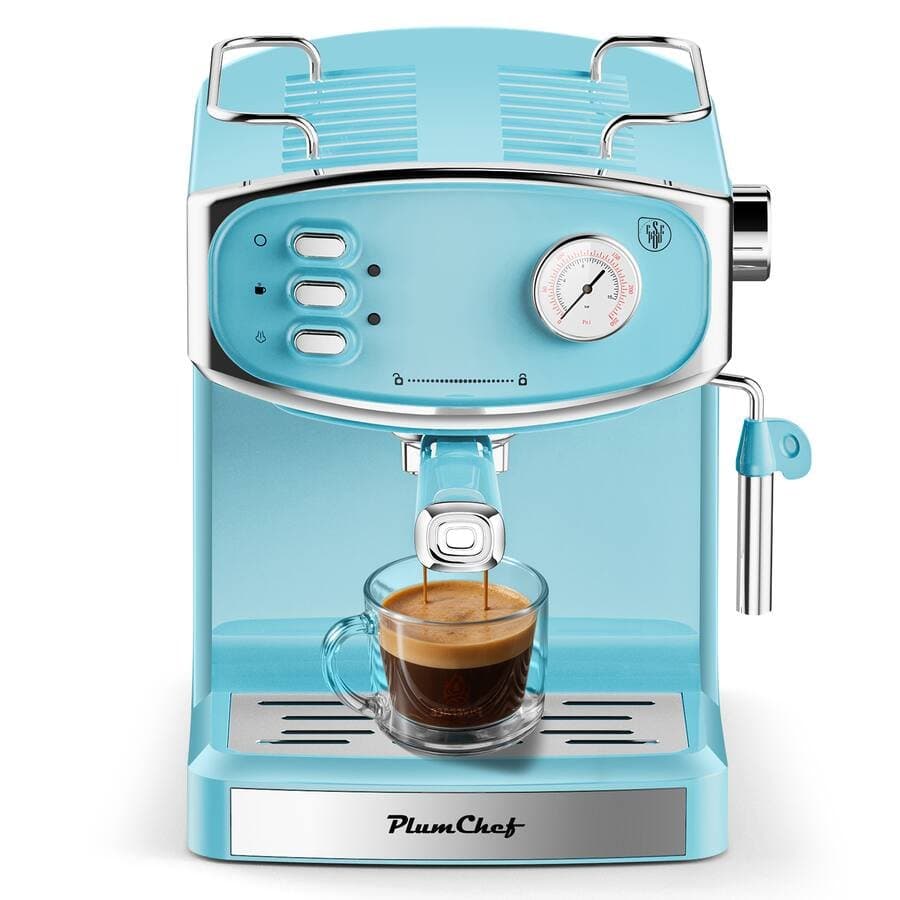 20 Bar Espresso Machine with Milk Frother, 54oz Tank, Pressure Gauge & Fast Brew, Compact, Blue