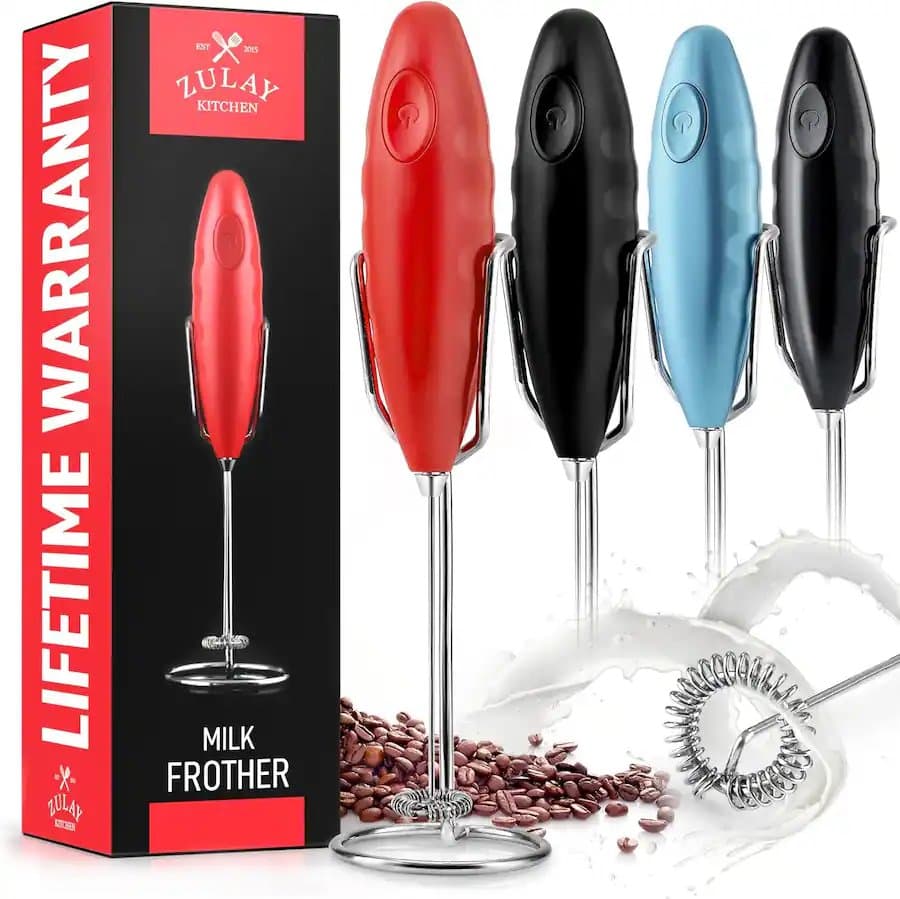 Zulay Kitchen Double Grip Milk Frother for Coffee With Upgraded Holster Stand-Coffee Frother Handheld