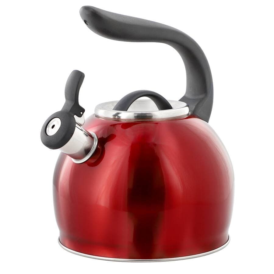 Mr. Coffee Kassel 2.1 Quart Stainless Steel Whistling Tea Kettle, Red
