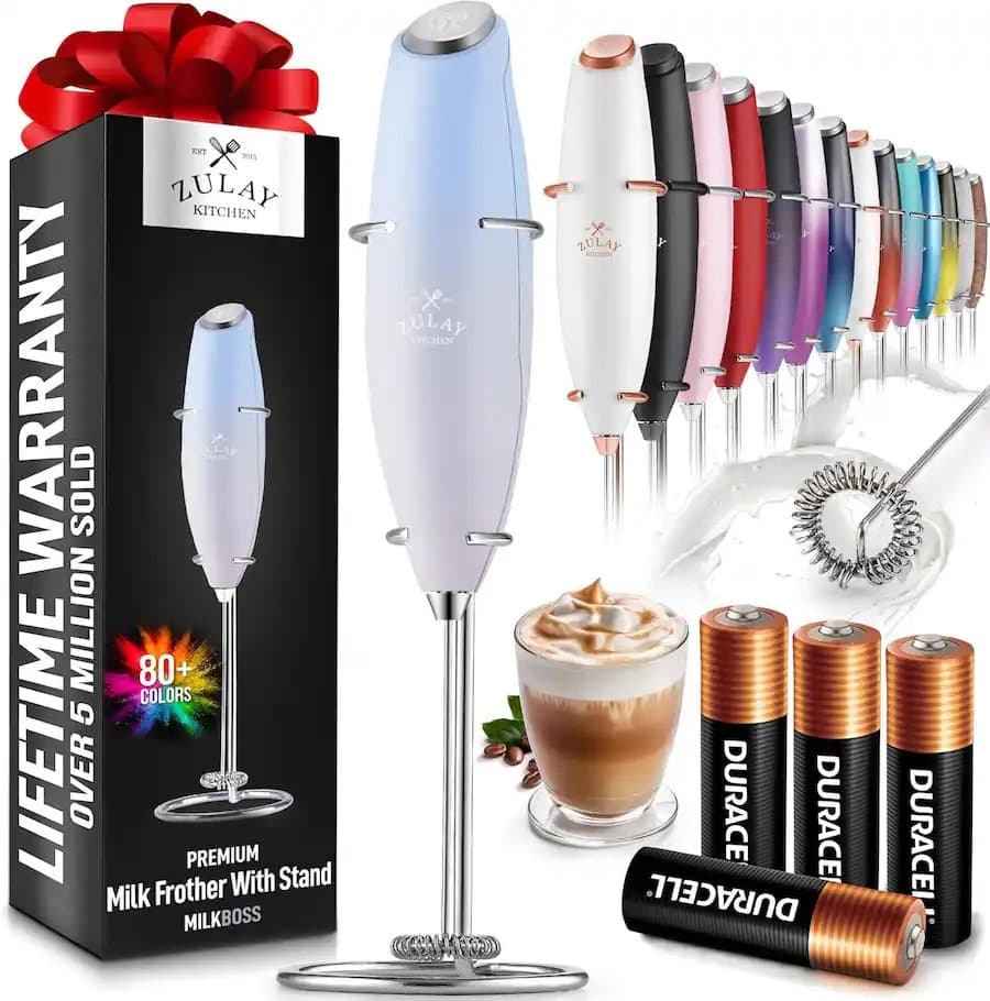 Zulay Kitchen Powerful Milk Frother (4 Duracell Batteries Included)
