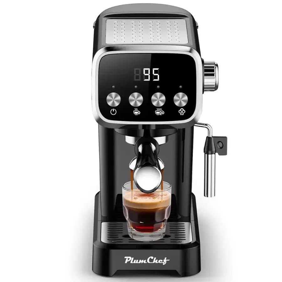 Slim 20BAR Vertical Espresso Machine with Milk Frother, Cup Warmer & 43oz Tank, Compact Black