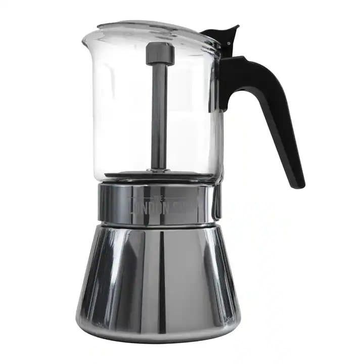 London Sip, Stainless Steel Espresso Maker 3-cup, Glass