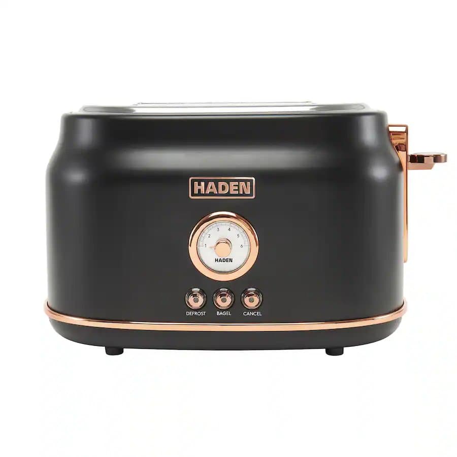 Haden Dorset 2 Slice Wide Slot Stainless Steel Toaster, Black & Copper