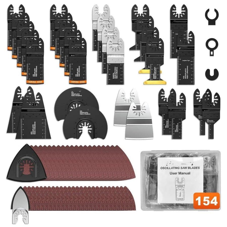 154 Pack Titanium Oscillating Tool Blades with Sandpaper Quick Release Multi Tool Kits for Dewalt Ryobi Milwaukee