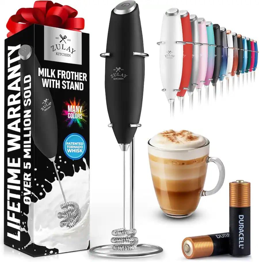 Zulay Kitchen Patented Tornado Triple Whisk Milk Frother with 2 Duracell Batteries