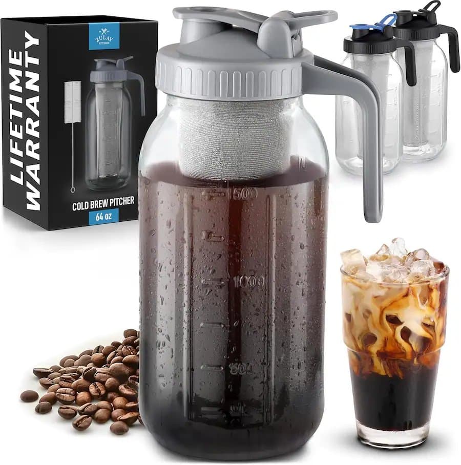 Premium Cold Brew Coffee Maker-64oz Mason Jar With Leak-Proof Lid & Extra-Thick Glass