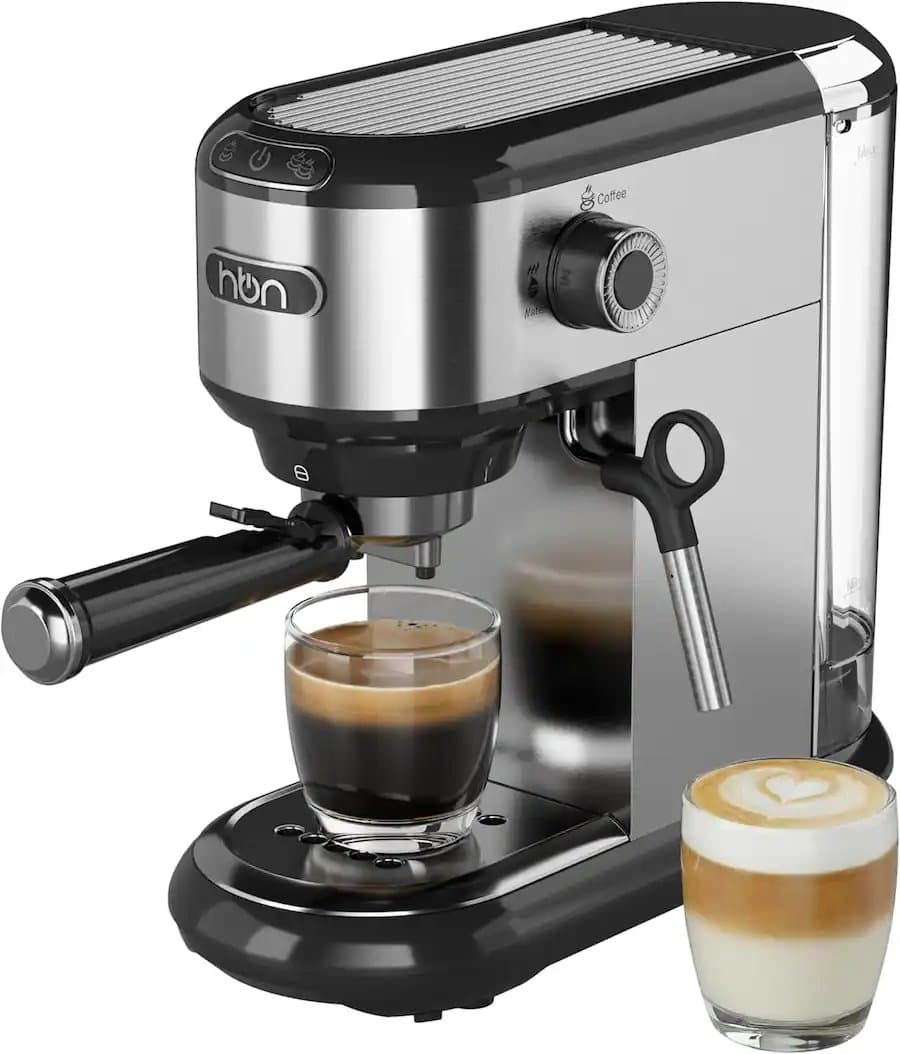 HBN 20-Bar Espresso Machine with Milk Frother, Stainless Steel, Steam Wand, 34oz Tank, 1450W, Home & Office