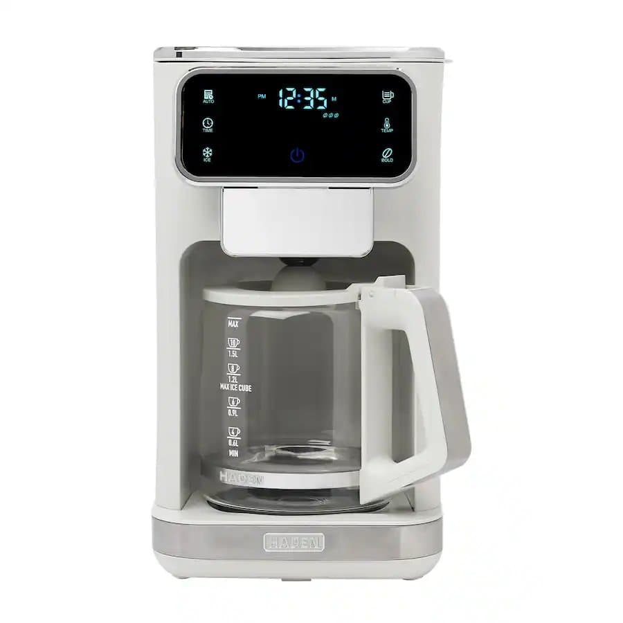 Haden Dual Brew 10 Cup Hot & Ice Programmable Digital Coffee Maker, Ivory/Chrome